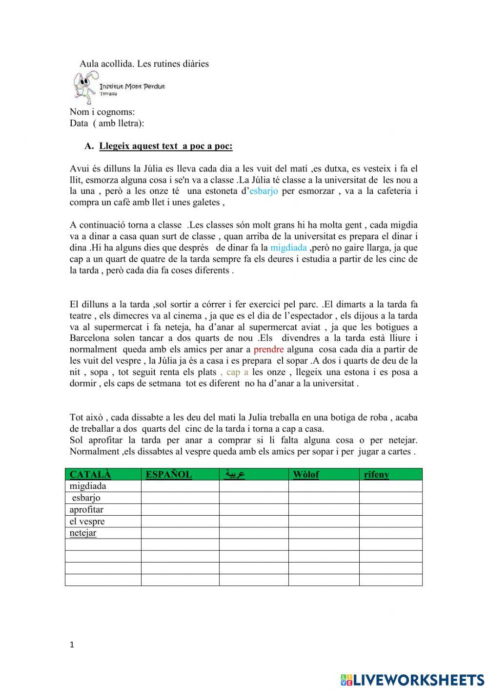 Què fa la Júlia cada dia?