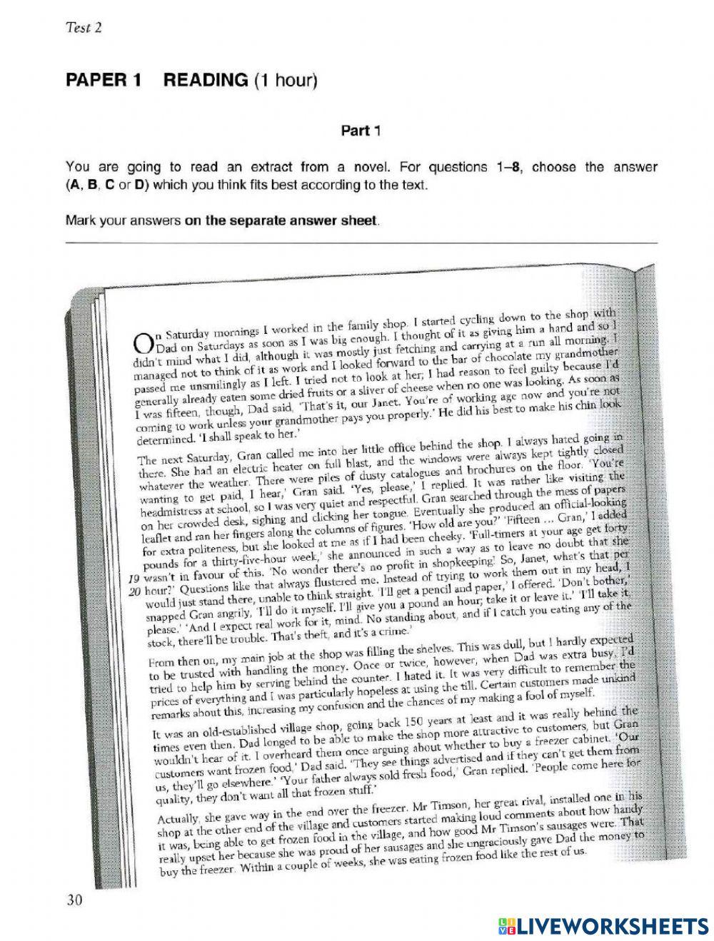 CB PAPERS. FCE 2. TEST 2. READING PART