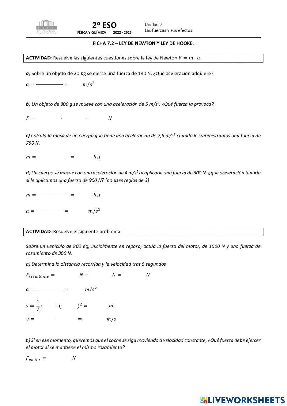 Ley de Newton y Ley de Hooke