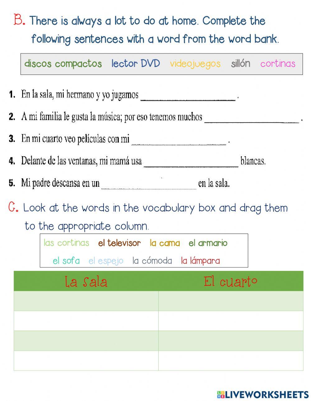 Vocabulario de la casa (U5L1 vocab.)(04-18-2023)