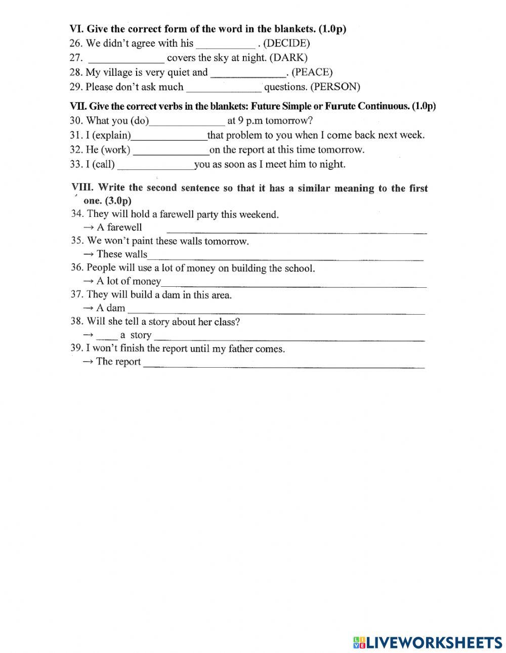 Lop 7- unit 11- test unit 11