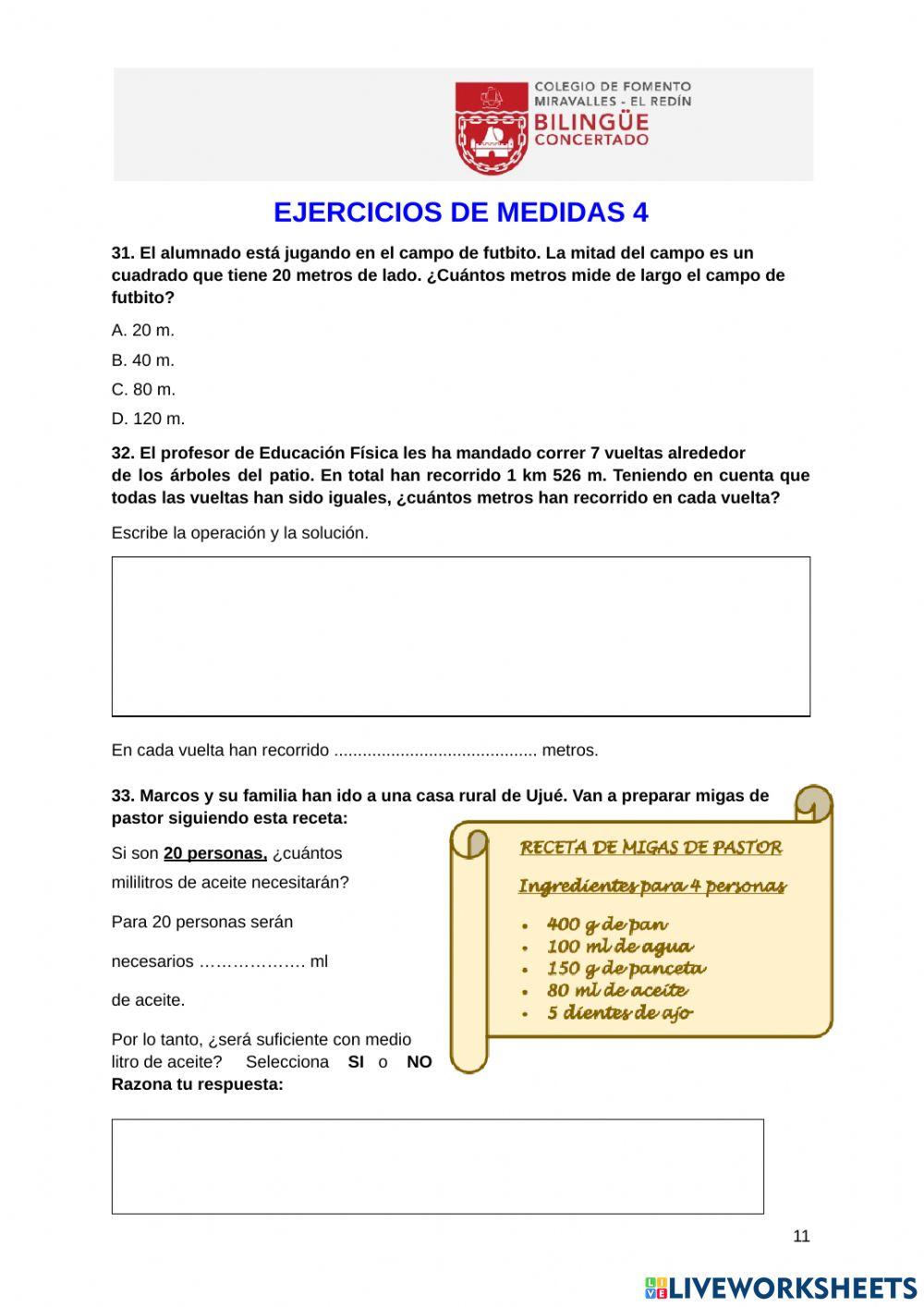 Ejercicios de medida