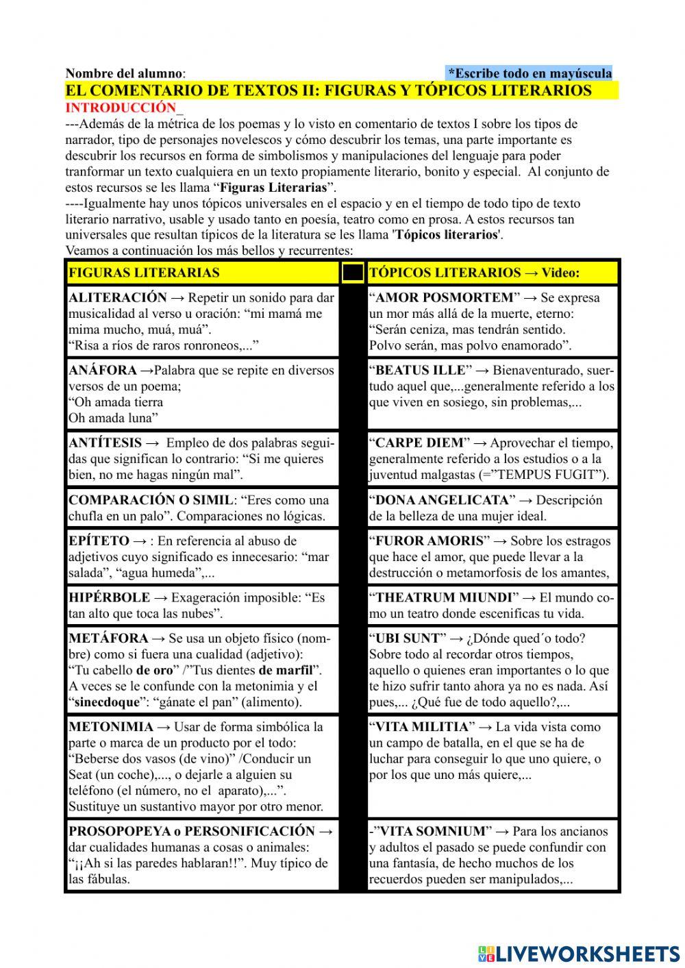 El comentario de textos ii: figuras y tópicos literarios