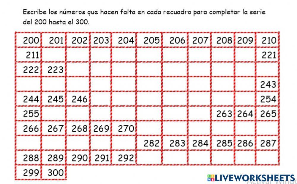 7012016 | Serie de números del 200 al 300 | KATERIN