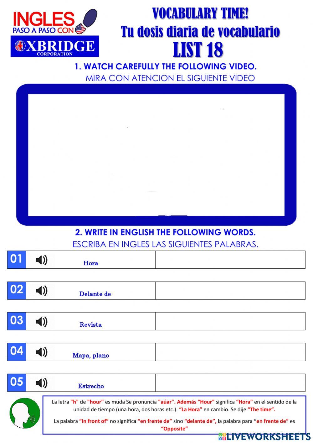 List 18 VOCABULARY TIME!-BEGENNER A1