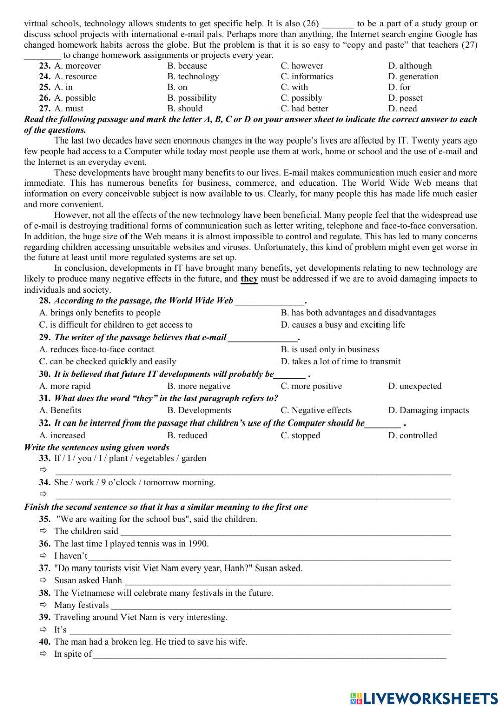 Eng 8 - second end term test 6