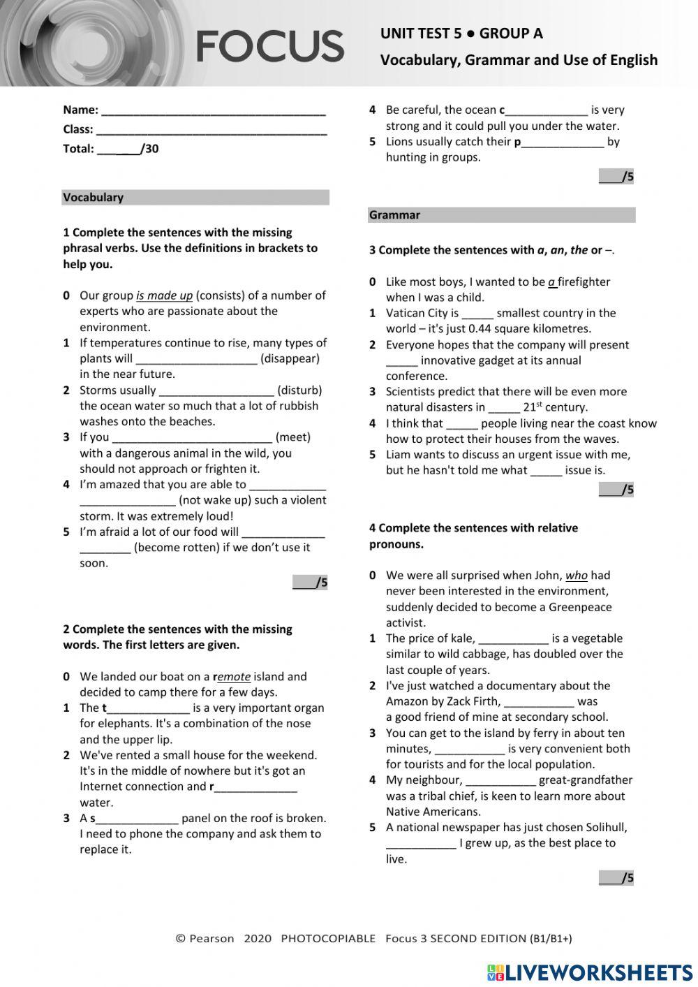 Focus3 review5 Vocabulary and Grammar
