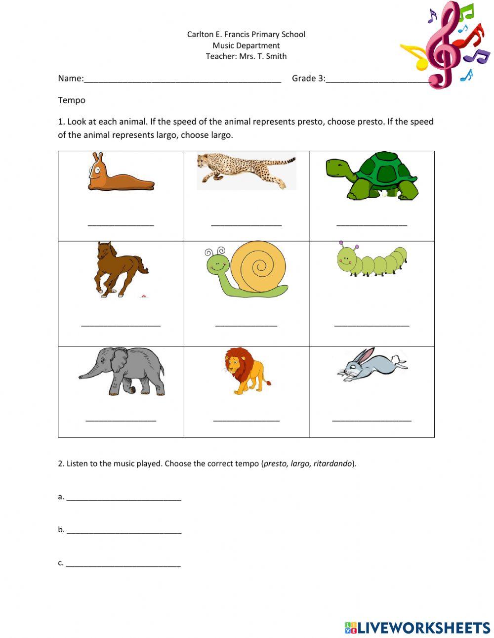 Grade 3 Tempo (Presto Largo Ritardando) online exercise for Live