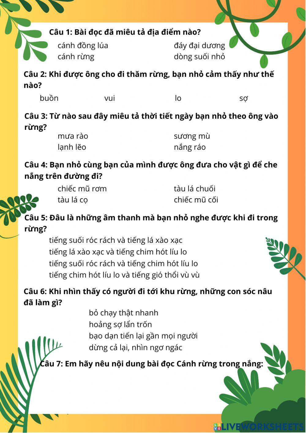 Tiếng Việt 3, Tập 1 - SGK Kết nối tri thức với cuộc sống - Bài 2. Cánh rừng trong nắng