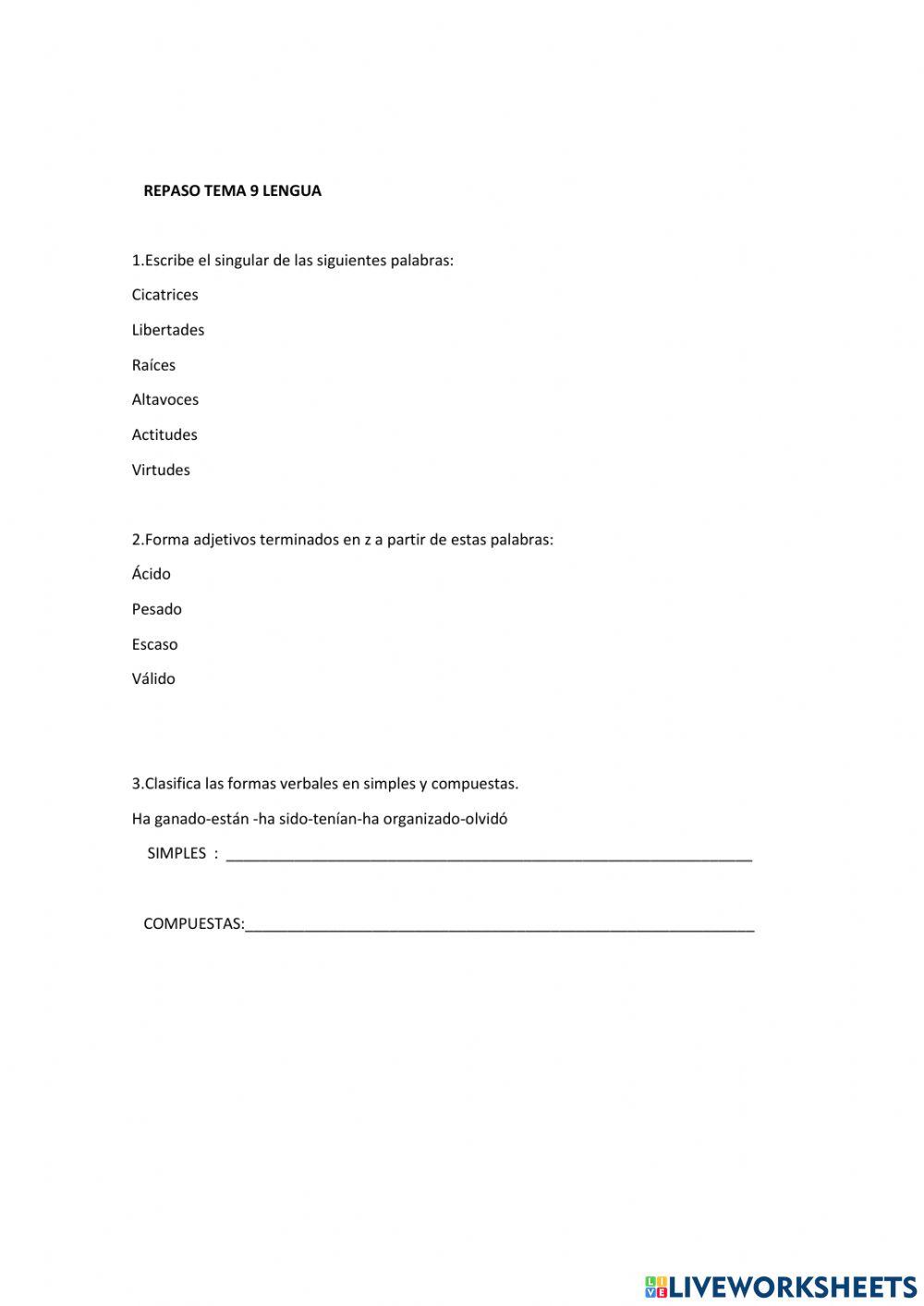 Repaso tema 9 lengua