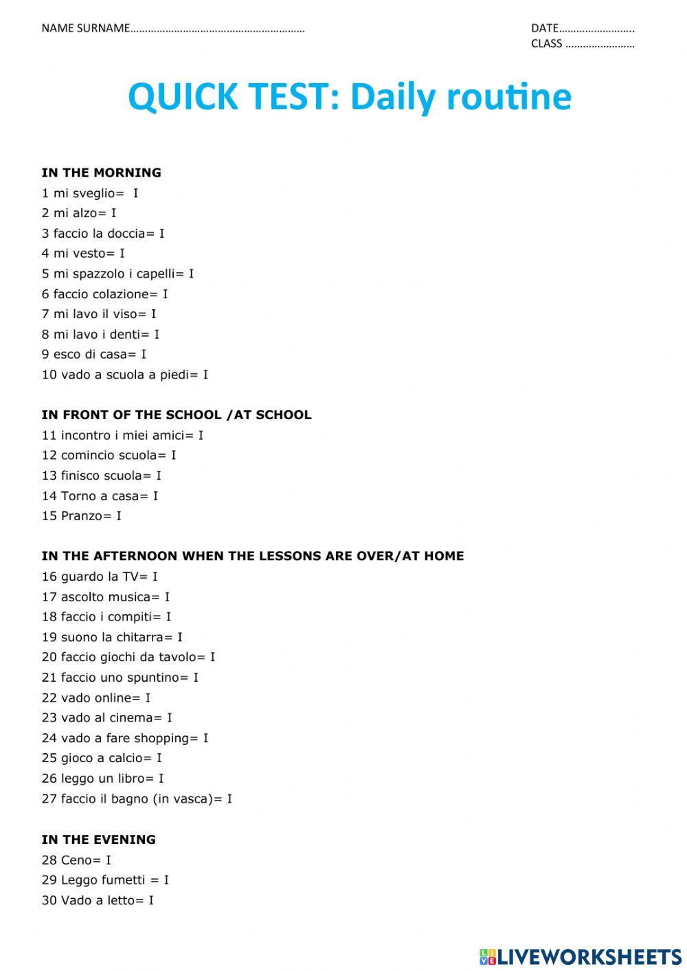 Daily routines - Italian English