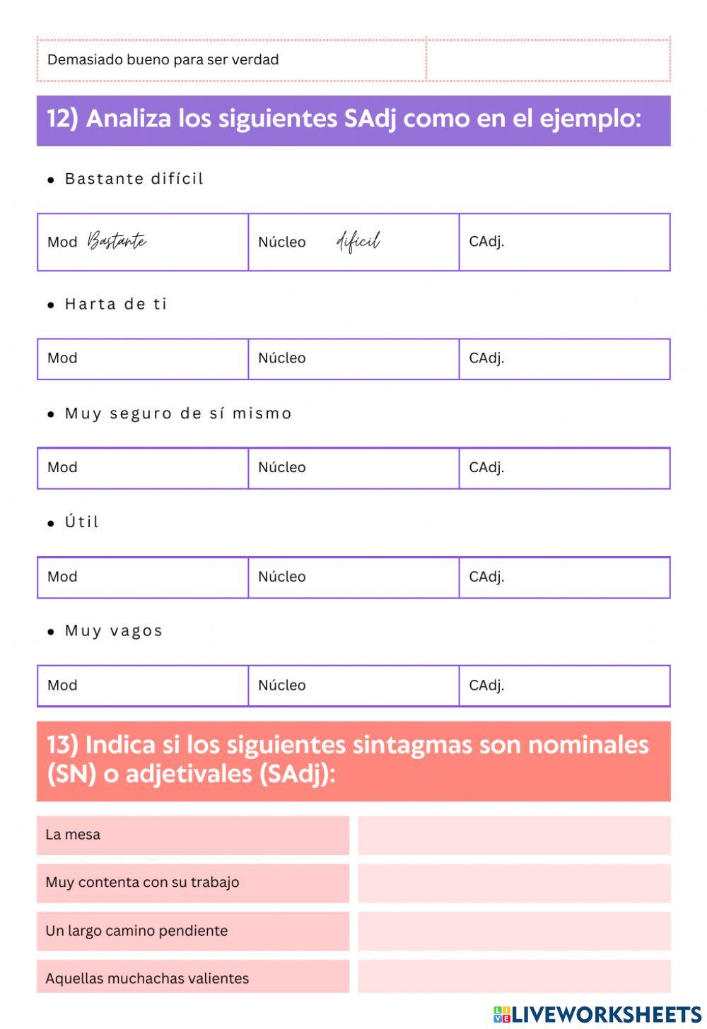 Sintagma nominal y adjetival
