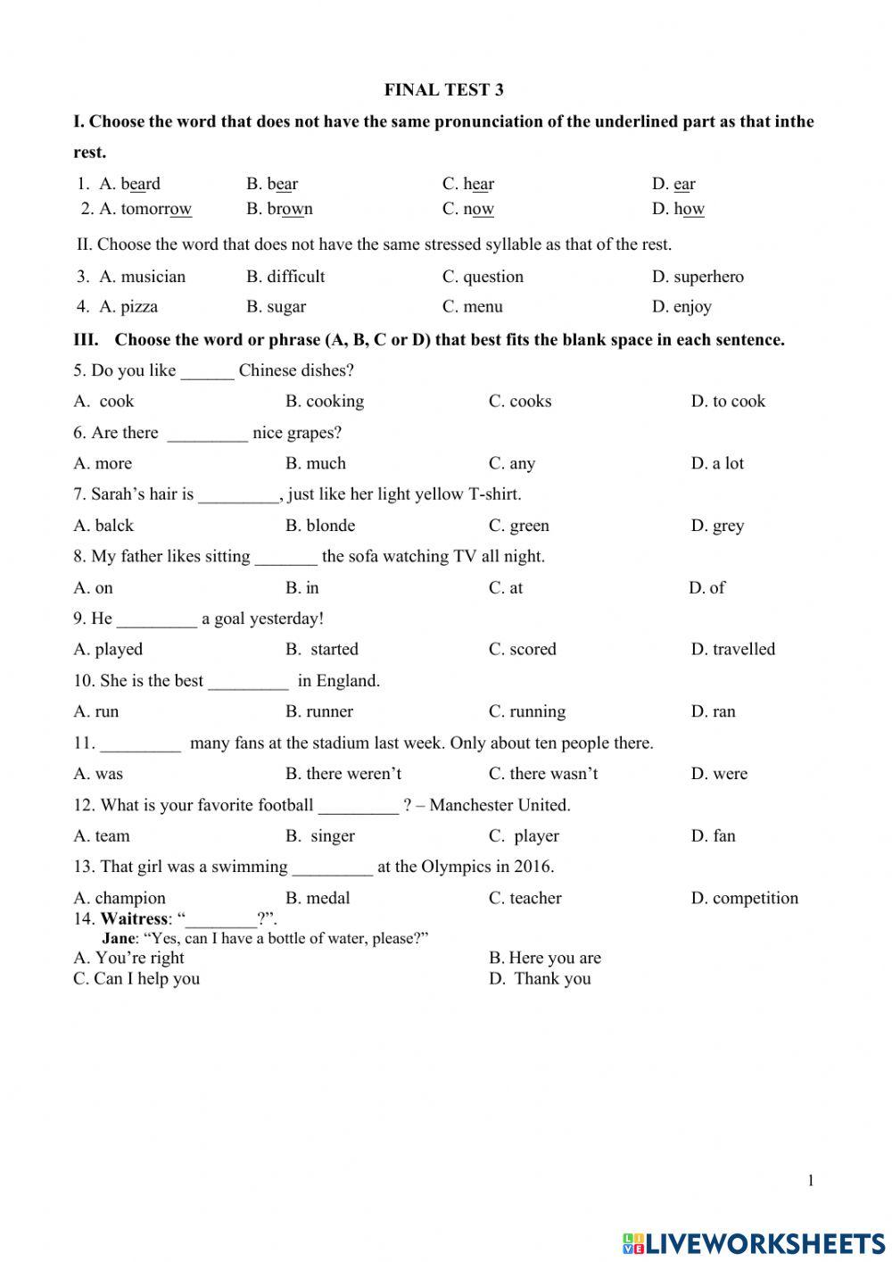 Final test 3 - Friends plus 6