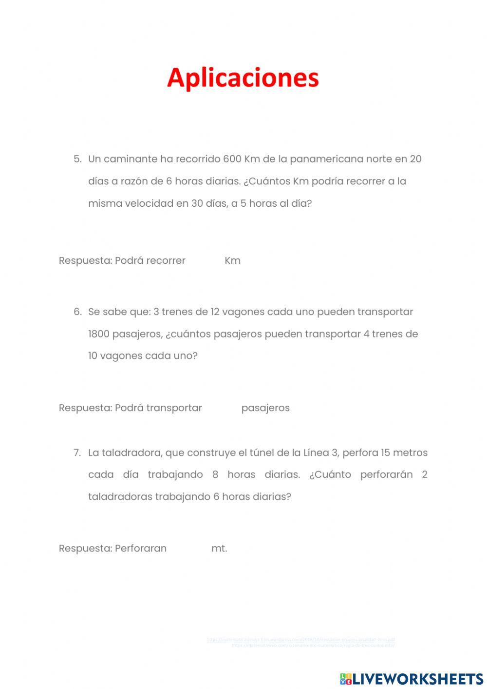 Ejercicios de Regla de tres compuesta 1 (recopilación)