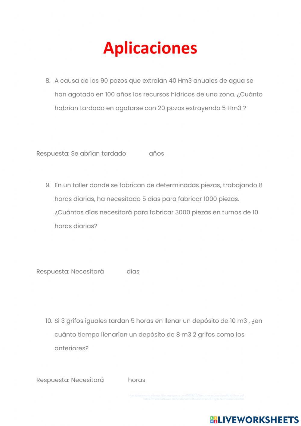 Ejercicios de Regla de tres compuesta 1 (recopilación)