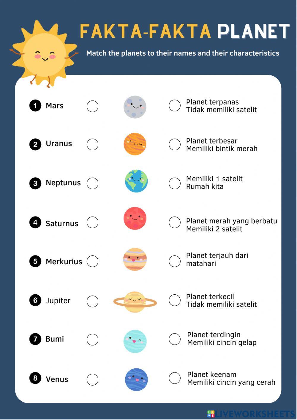 Lembar Kerja Planet pada Tata Surya