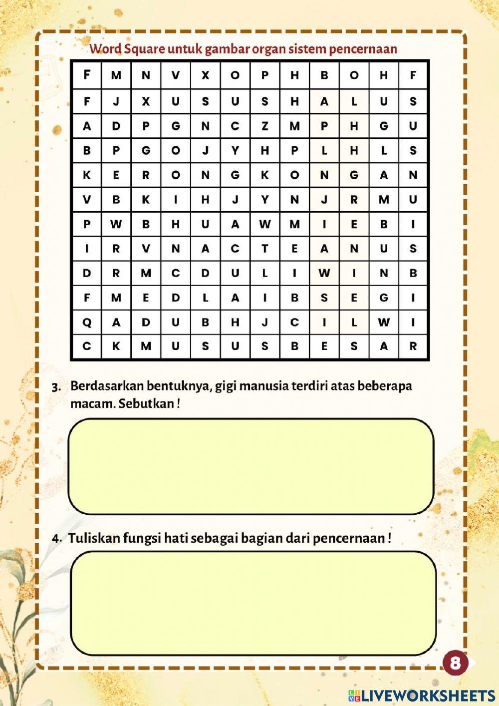 E-lkpd word square sistem pencernaan