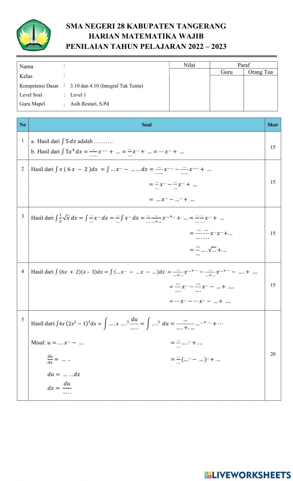 Penilaian Harian Integral Level 1