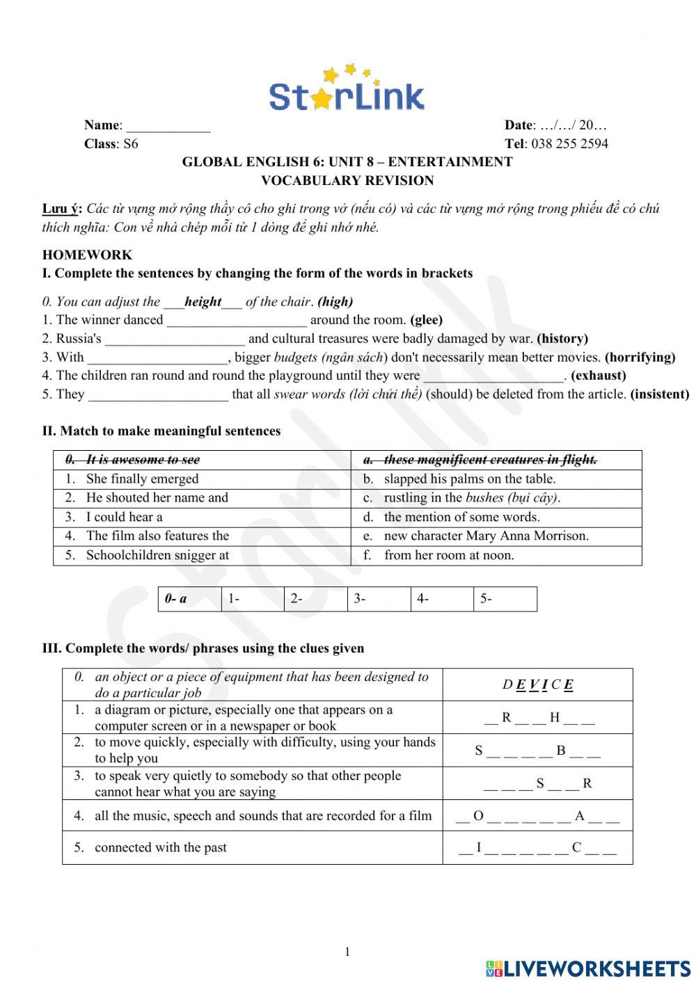 Foreign Teacher-S6-WEEK 31-U8-VOCAB REVISION