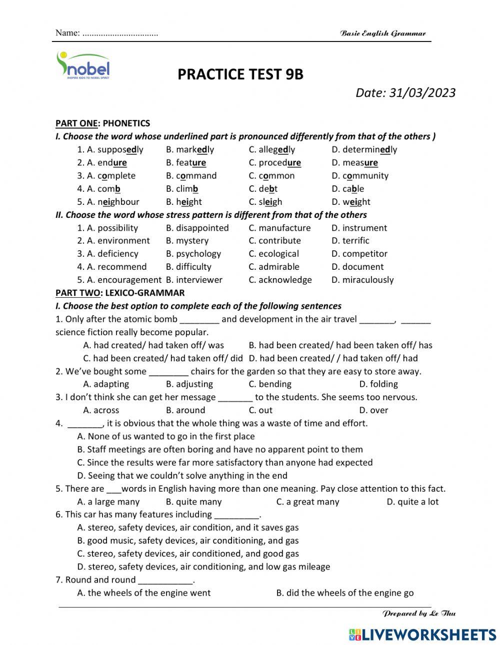 Lesson35B - Pratice Test 9B