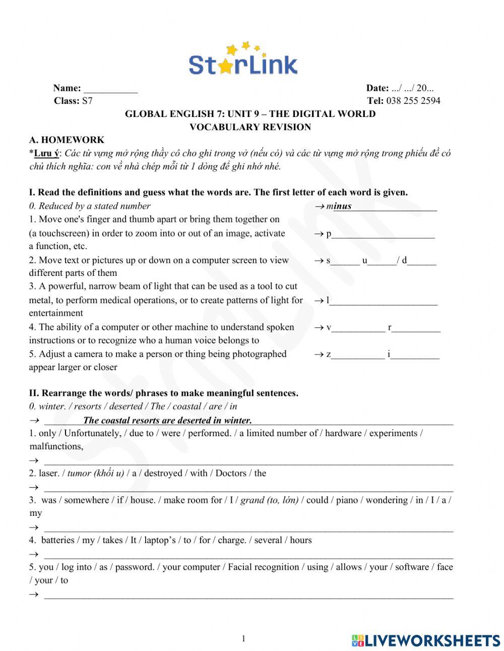 Foreign Teacher-S7-Week 31-U9-Vocab Revision