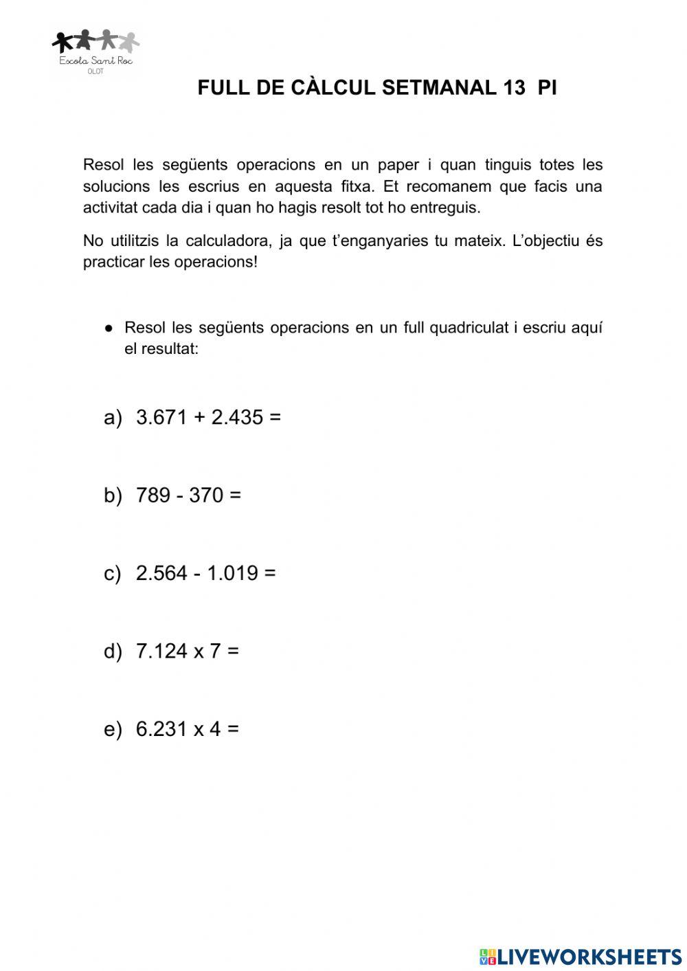 FULL DE CÀLCUL 12 PI 5è