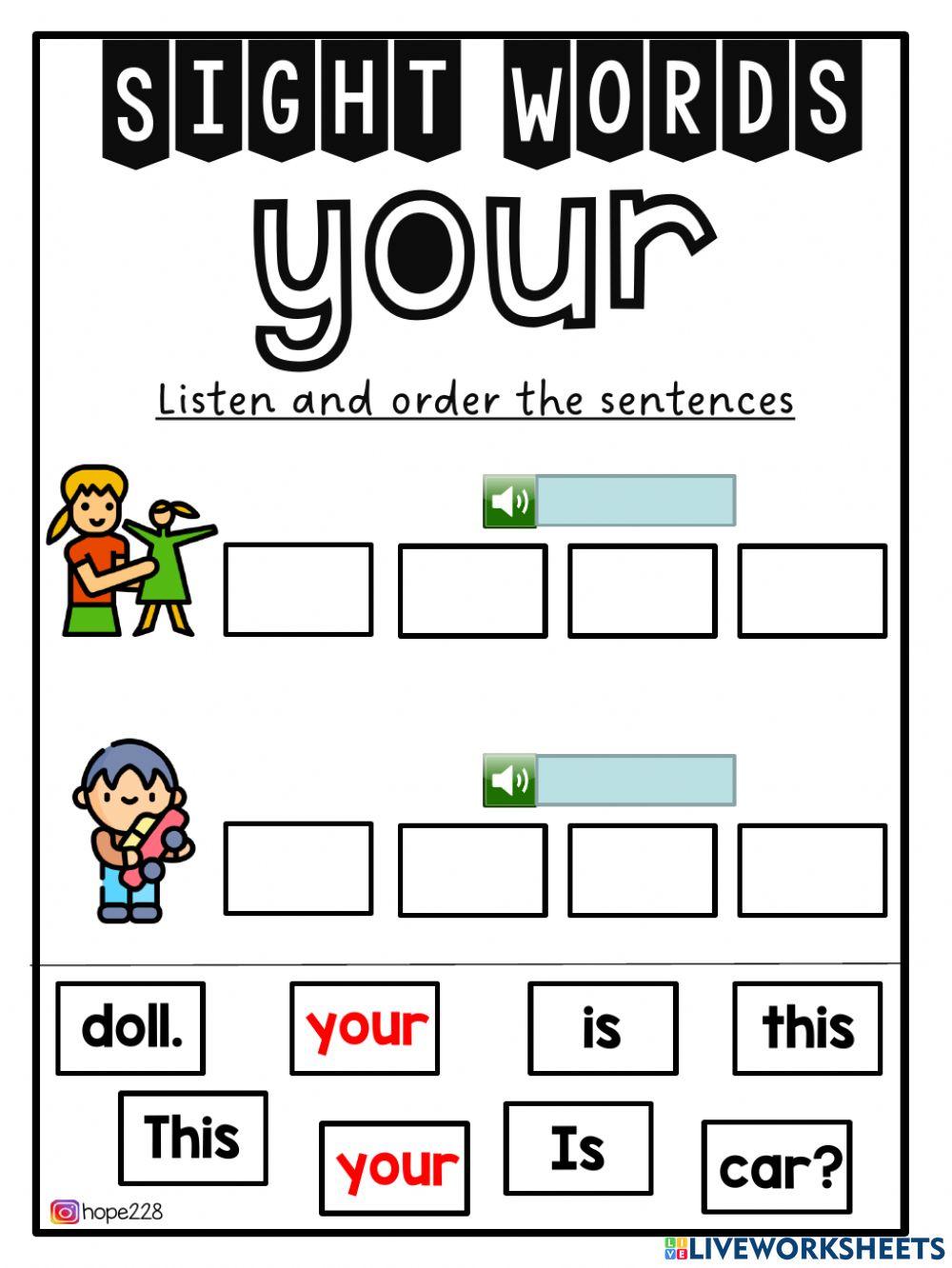 2336608 Sight Word Your Amal LiveWorksheets