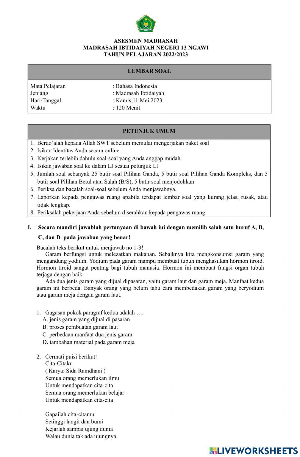 Soal bahasa indonesia