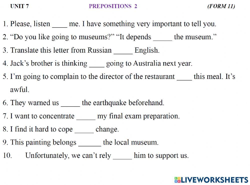 Prepositions 2 Form 11