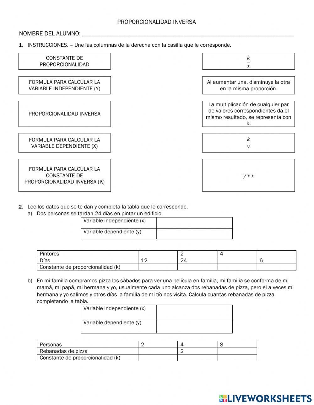 Proporcionalidad inversa