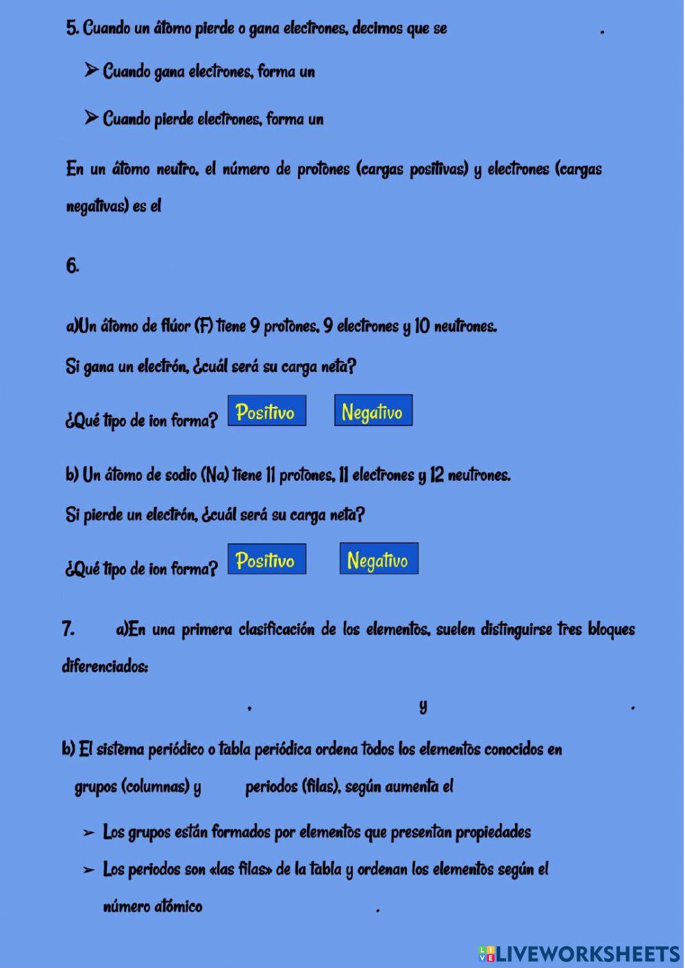 examen FQ  2º ESO átomos y sistema periódico