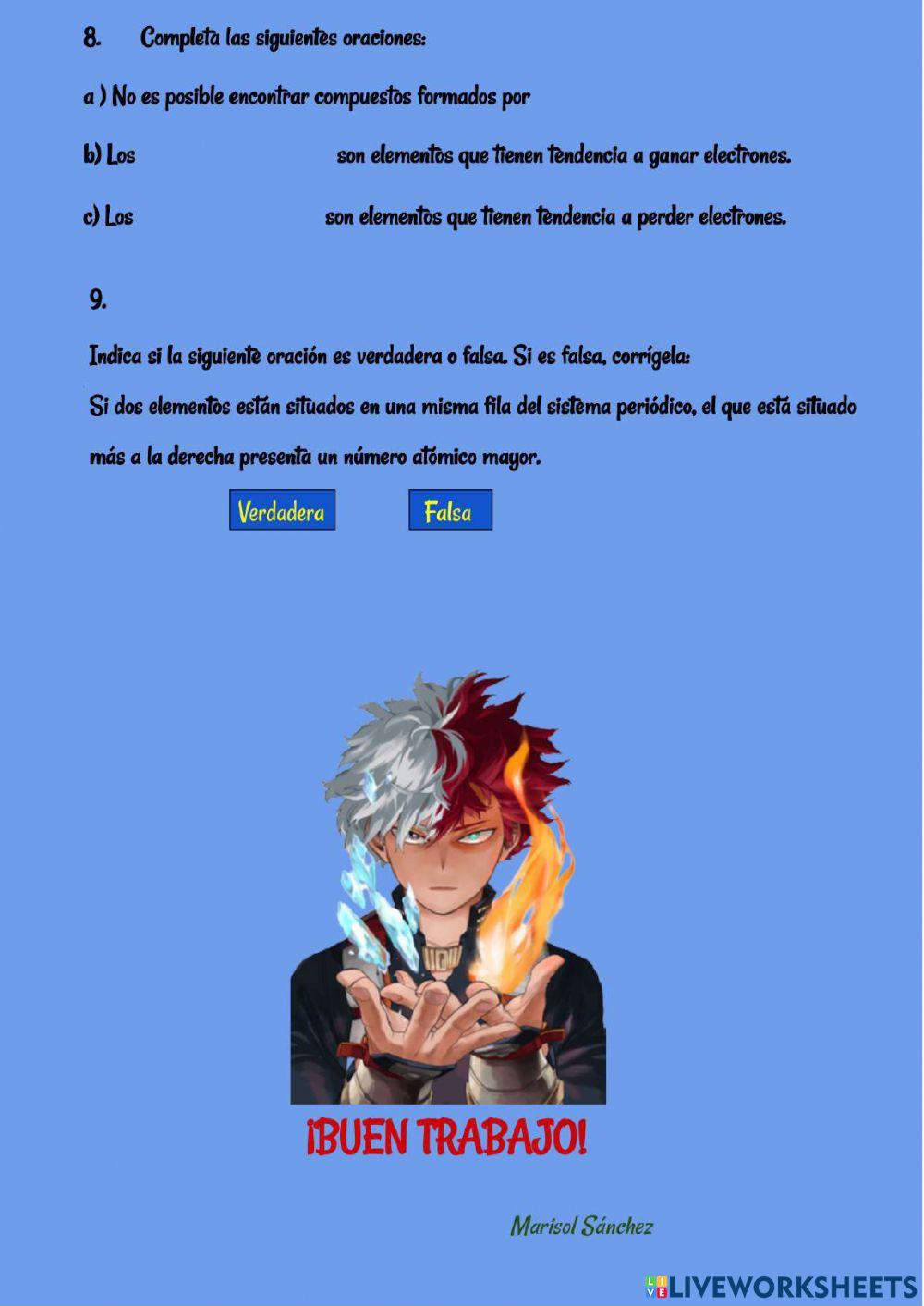 examen FQ  2º ESO átomos y sistema periódico