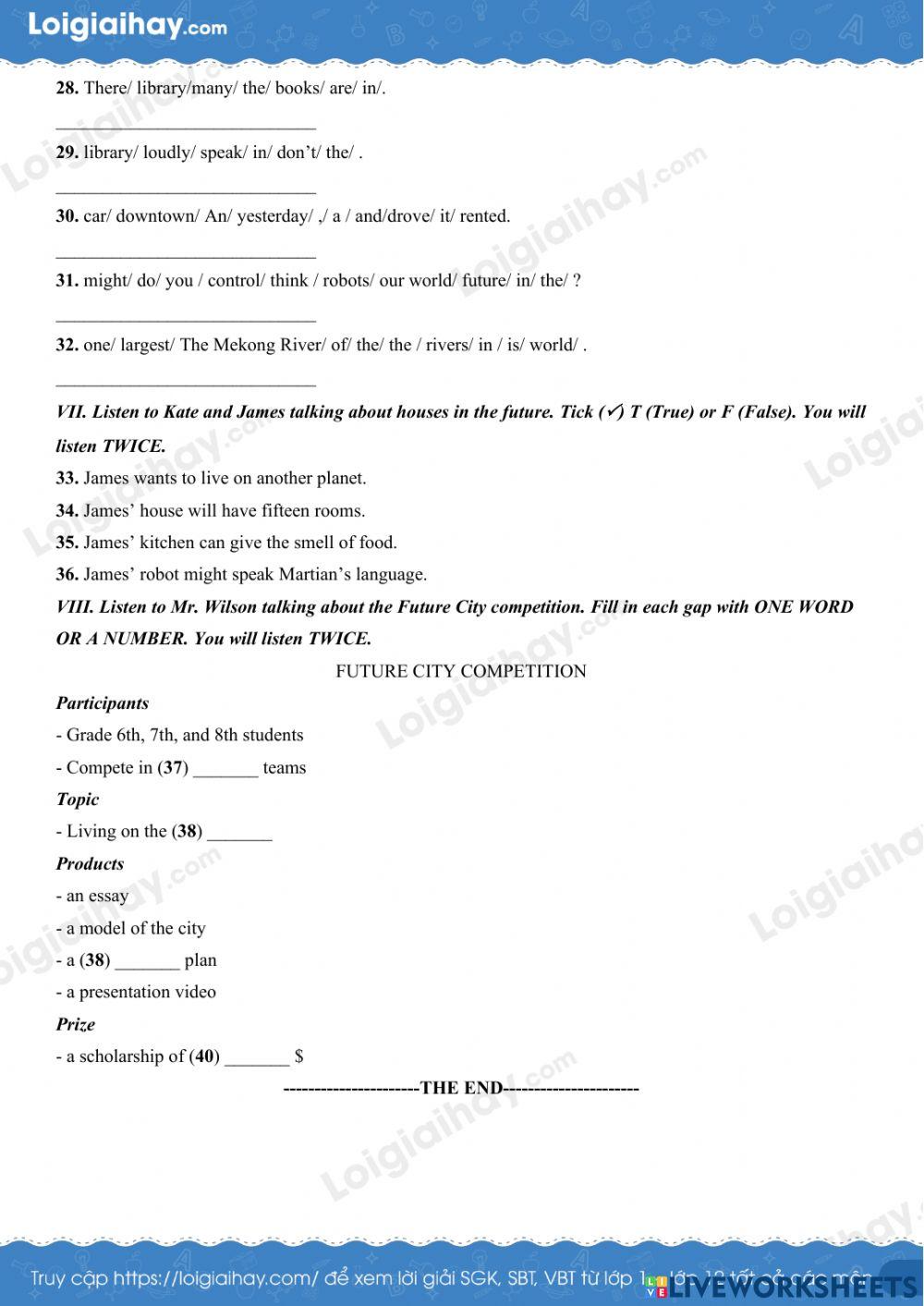 Đề thi học kỳ 2 tiếng anh 6