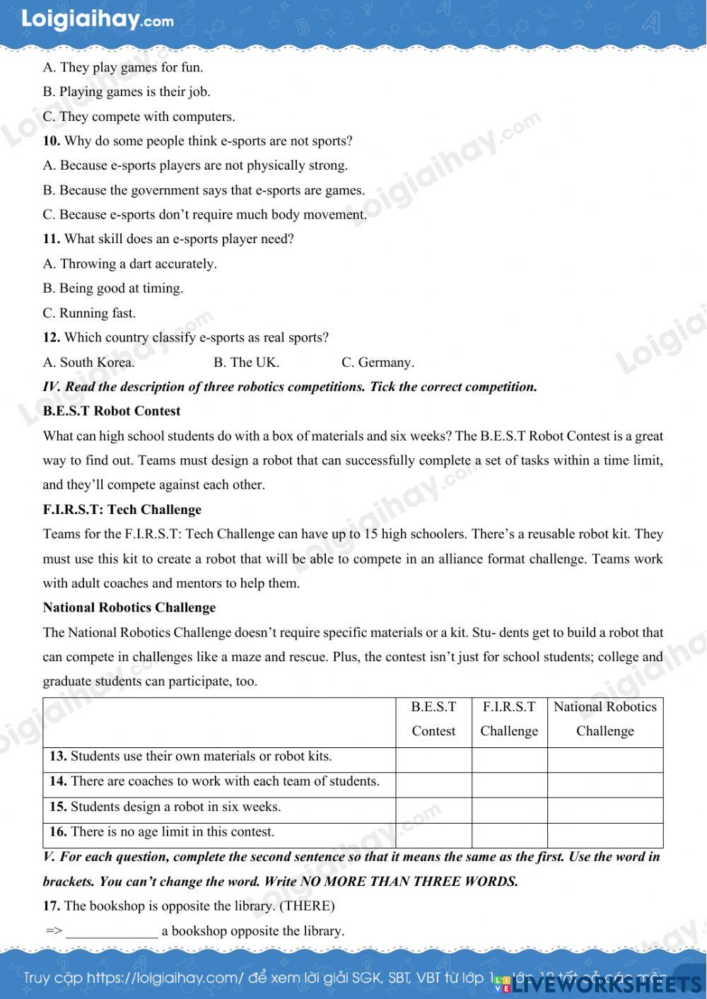 Đề thi học kỳ 2 tiếng anh 6