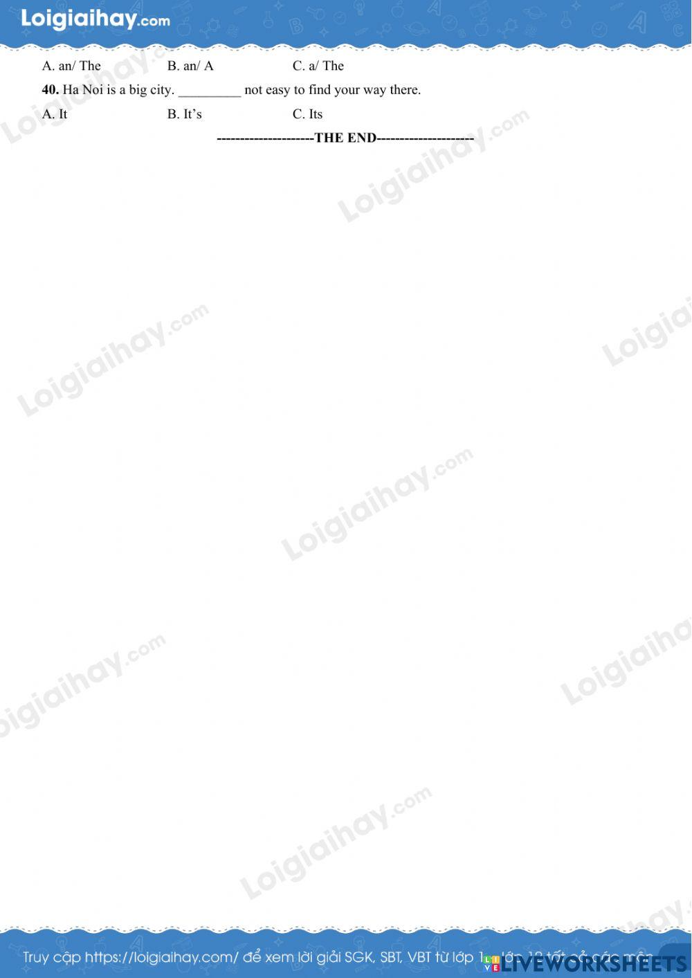 Đề thi học kỳ 2 tiếng anh 6