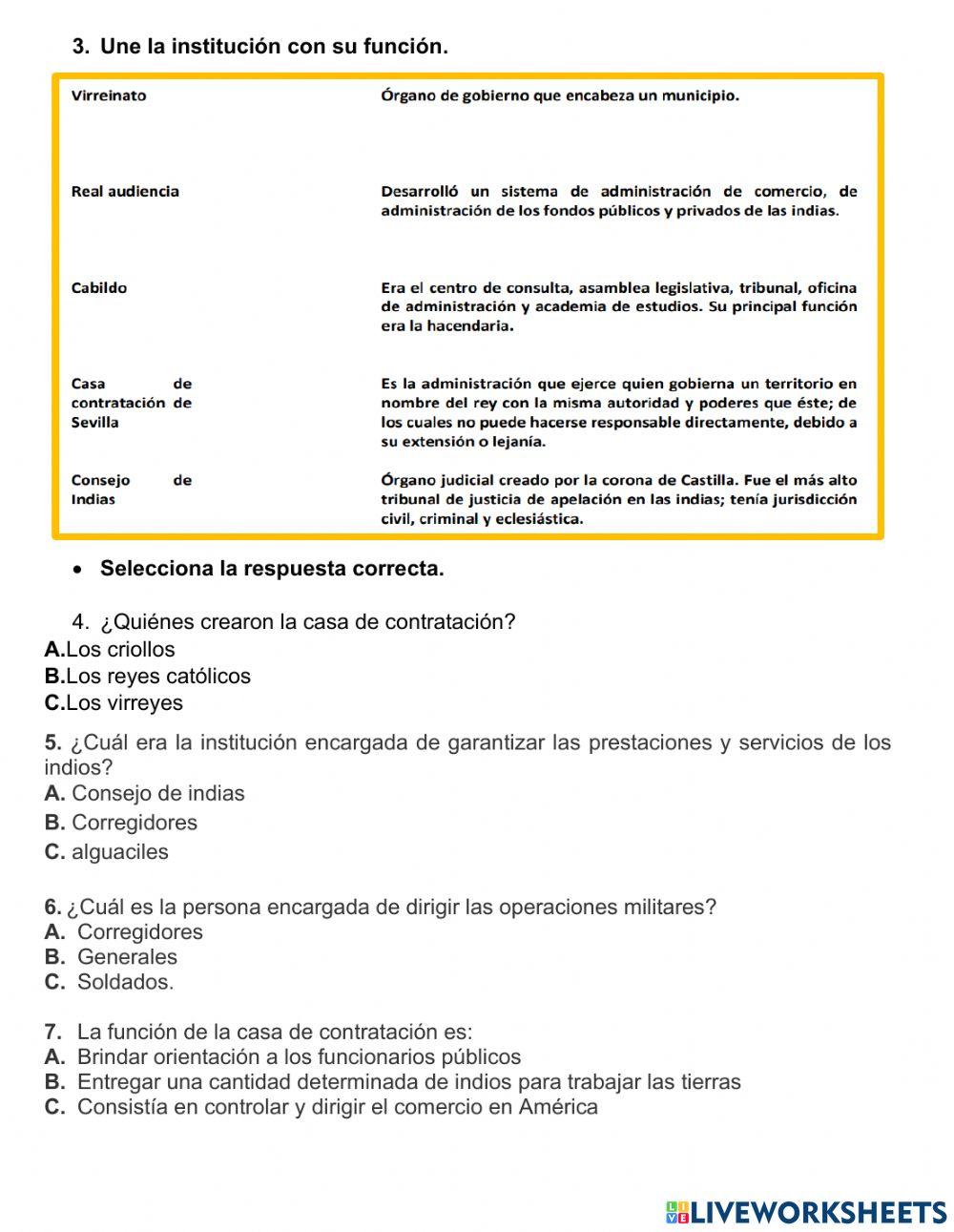 Instituciones en la colonia