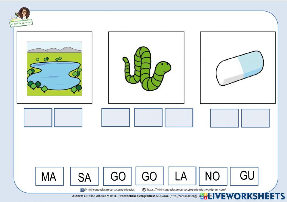Letra g: lago, gusano, goma