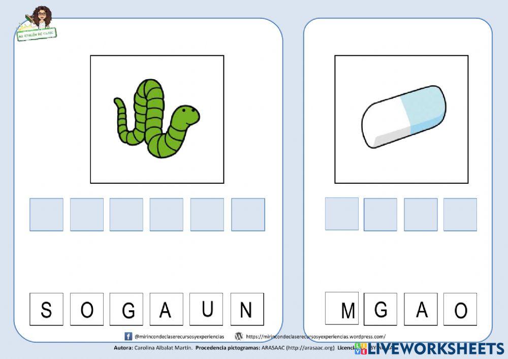 Letra g: lago, gusano, goma