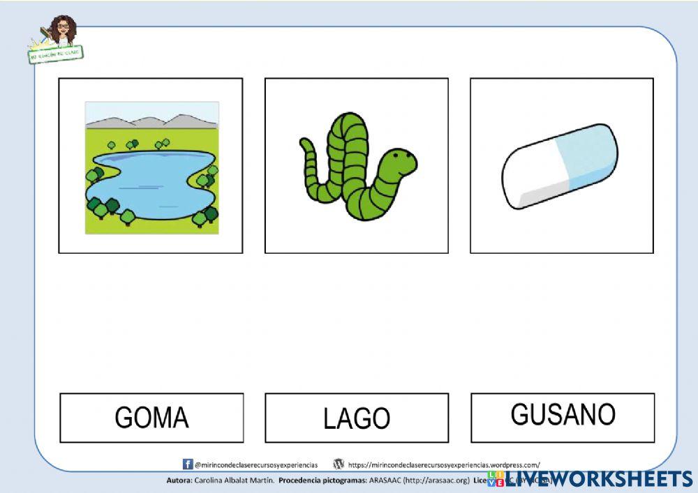 Letra g: lago, gusano, goma