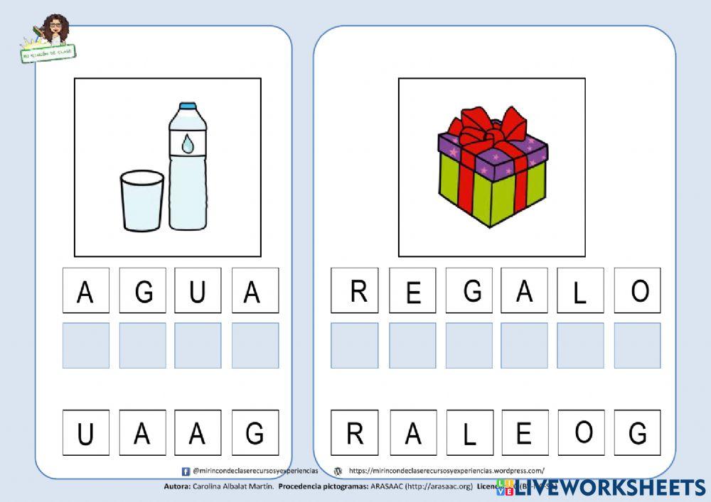 Letra g: agua, mago, regalo