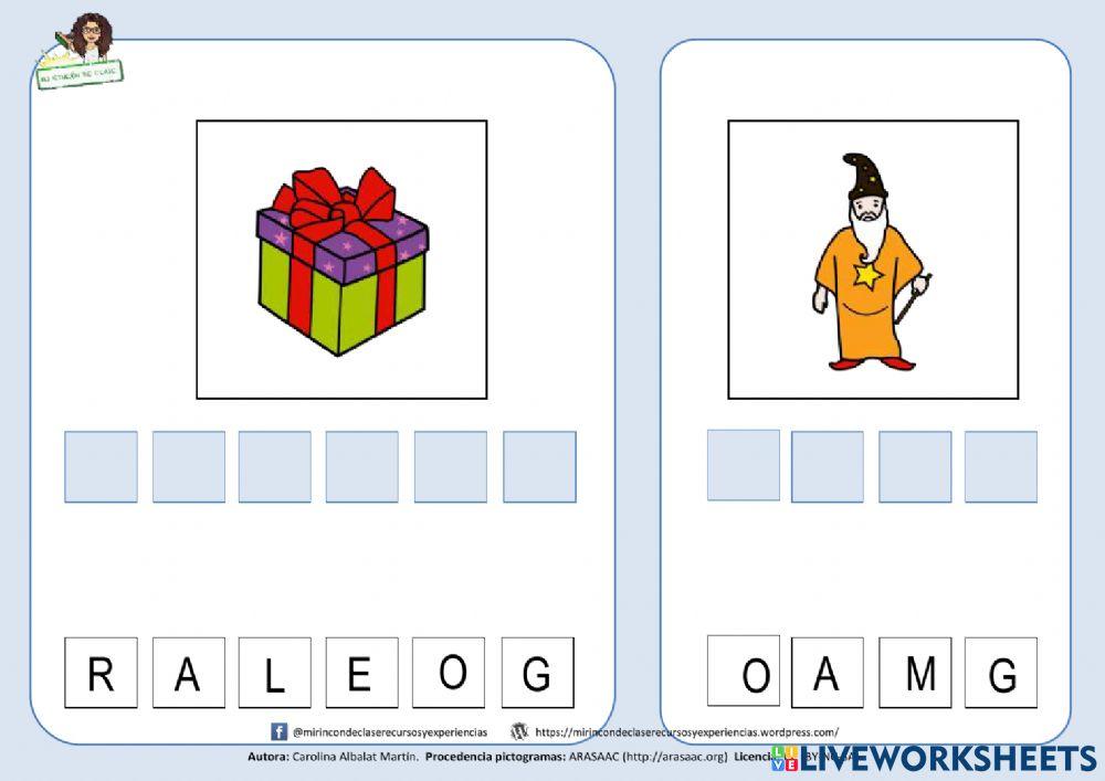 Letra g: agua, mago, regalo