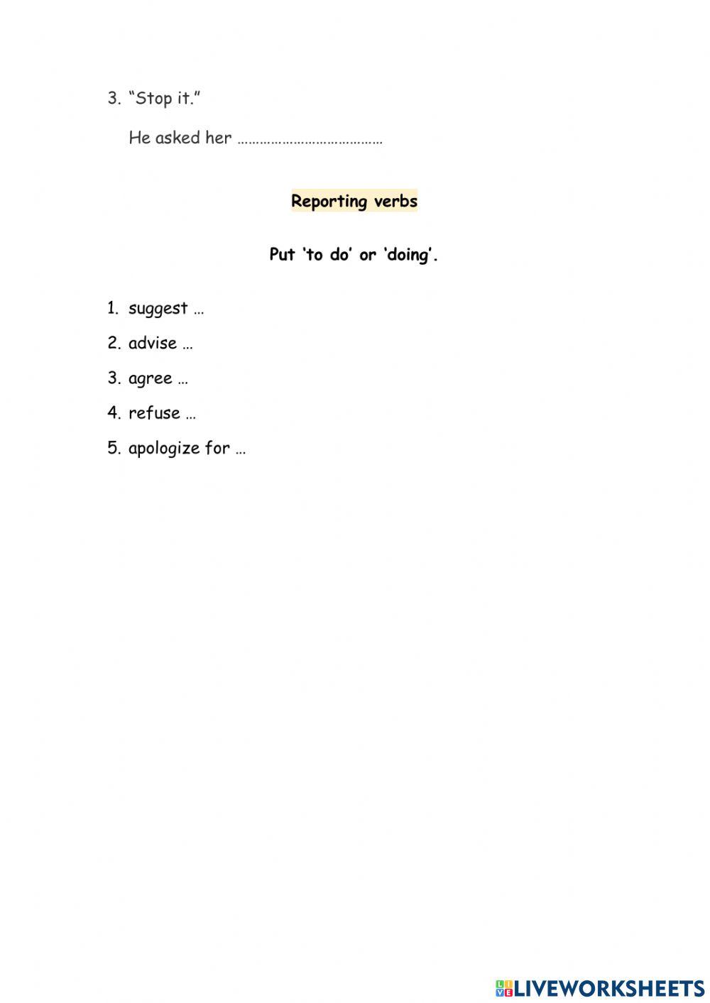 Reported speech short test Adam P