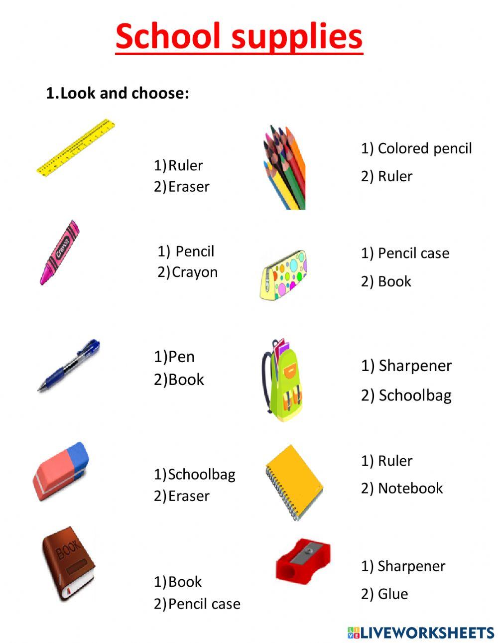 School supplies vocabulary