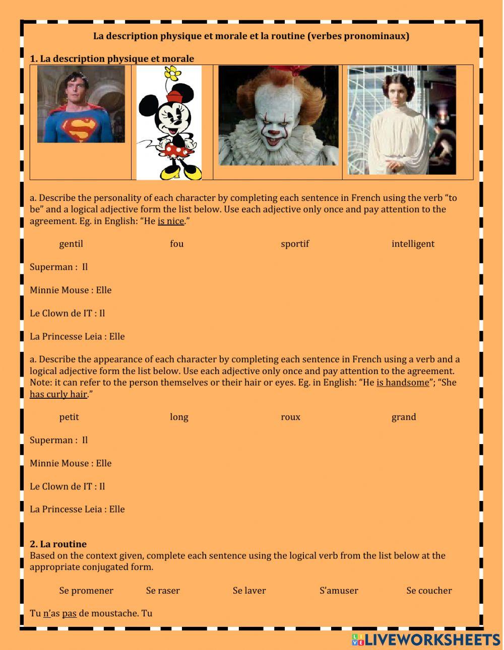 La description physique et morale et les verbes pronominaux