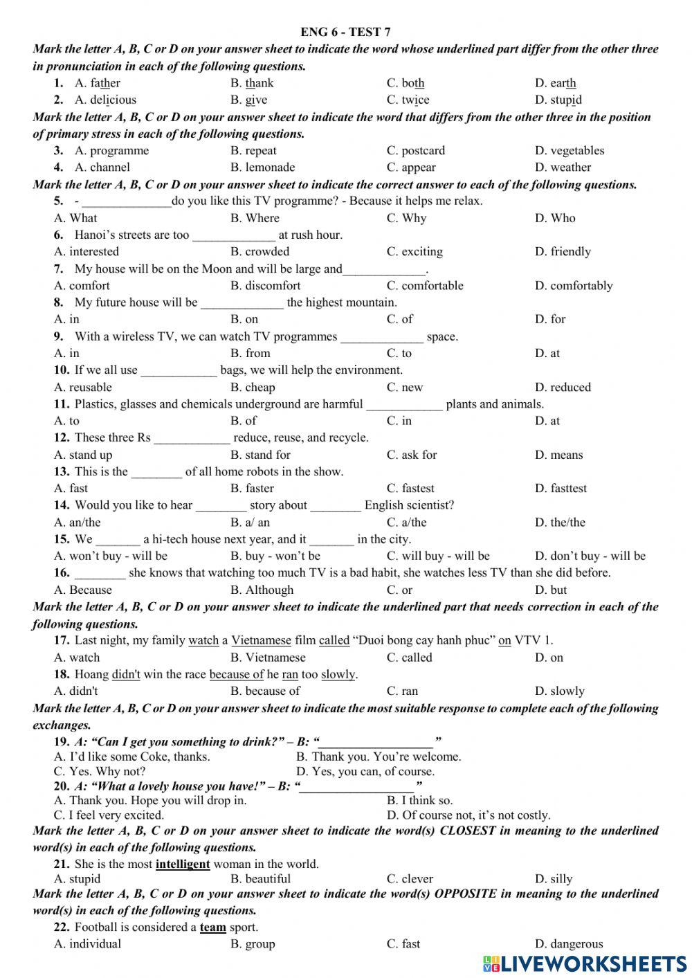 Eng 6 - second end term test 7