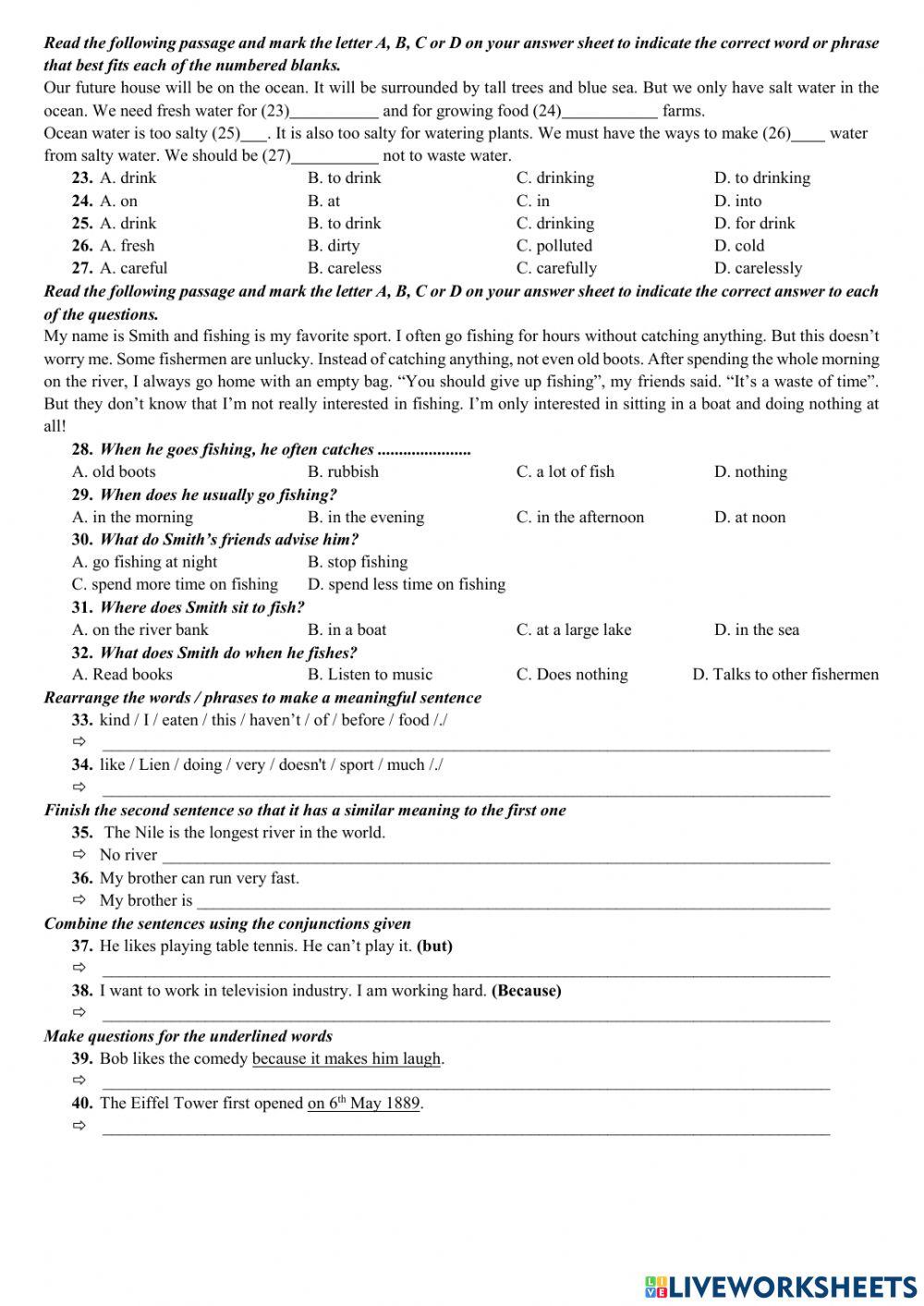 Eng 6 - second end term test 7