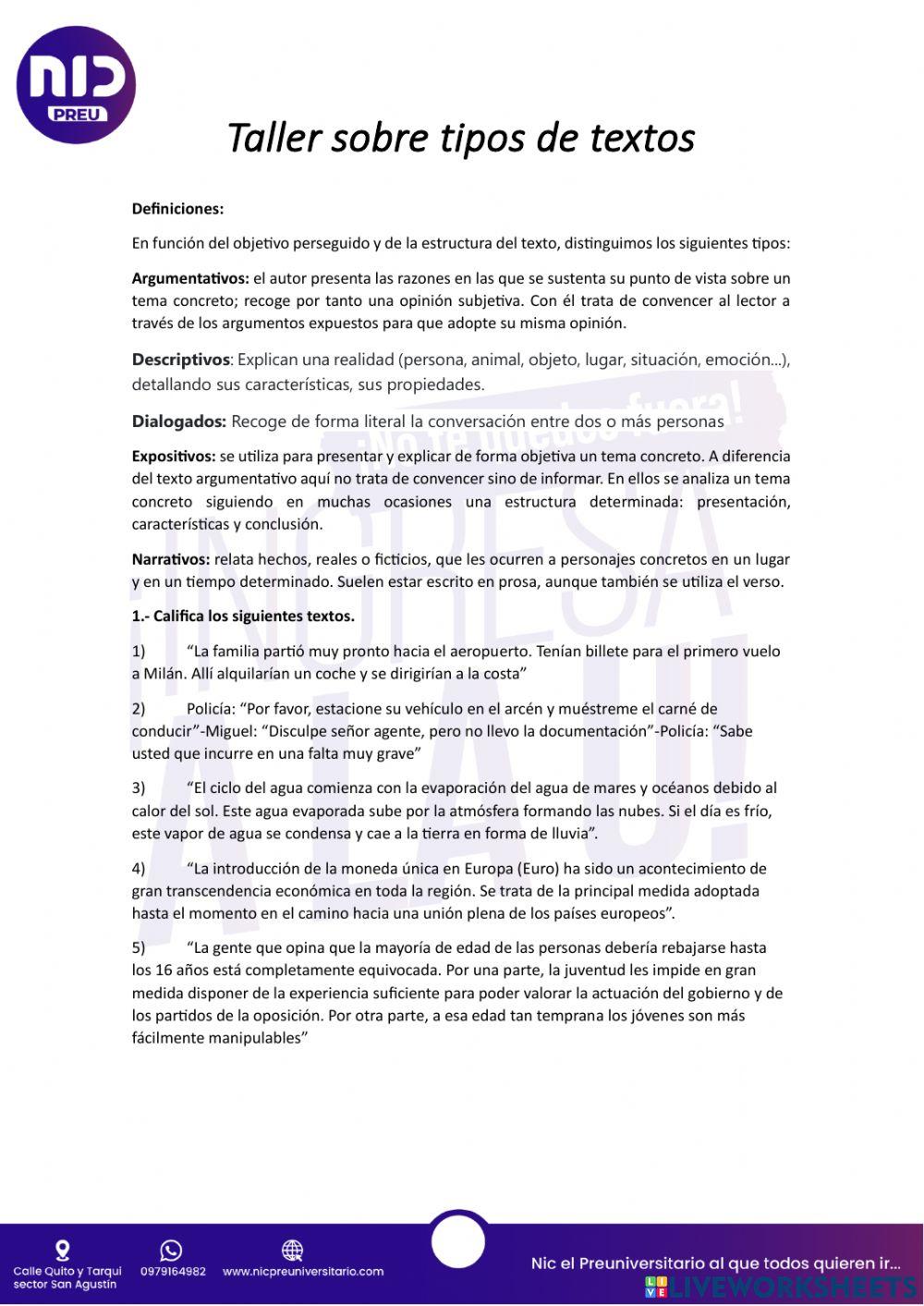 Taller tipos de textos