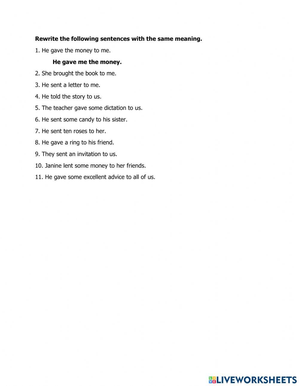 7067987 | Verbs with Indirect Objects | KRISTINE