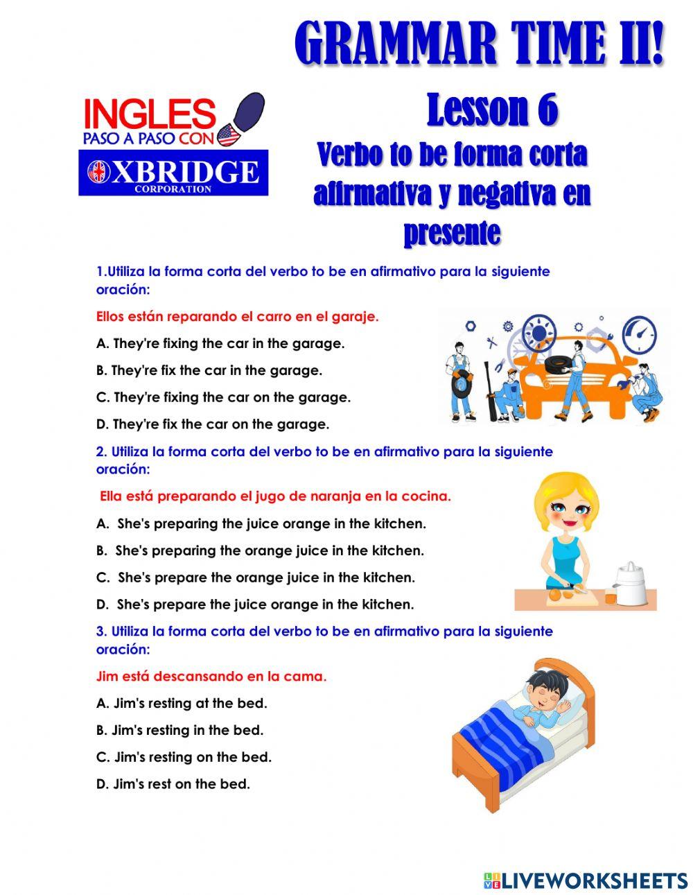 Lección 6. Verbo to be forma corta afirmativa y negativa en presente