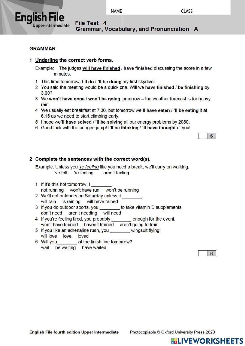English File B2 - Test Unit 4A - 4B